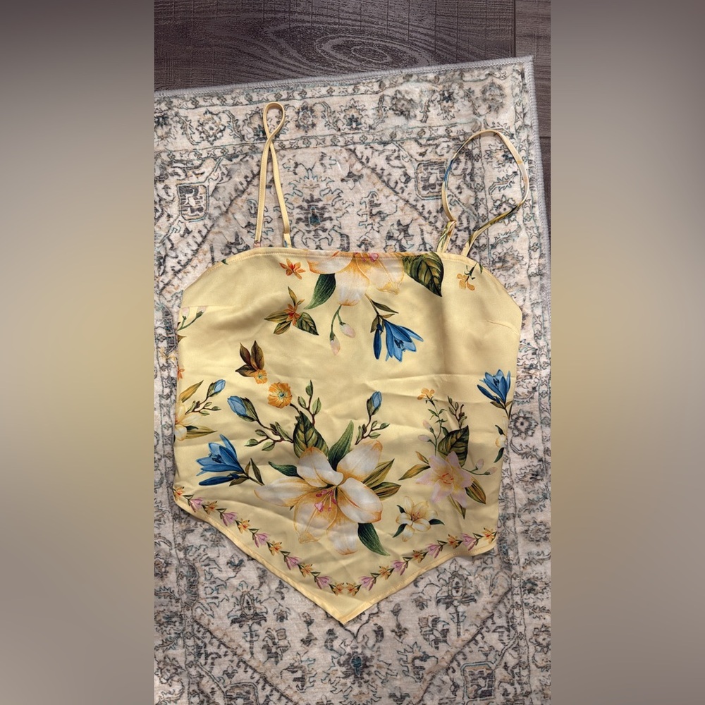 Rachel ZOE Floral Yellow Spaghetti Strap Top